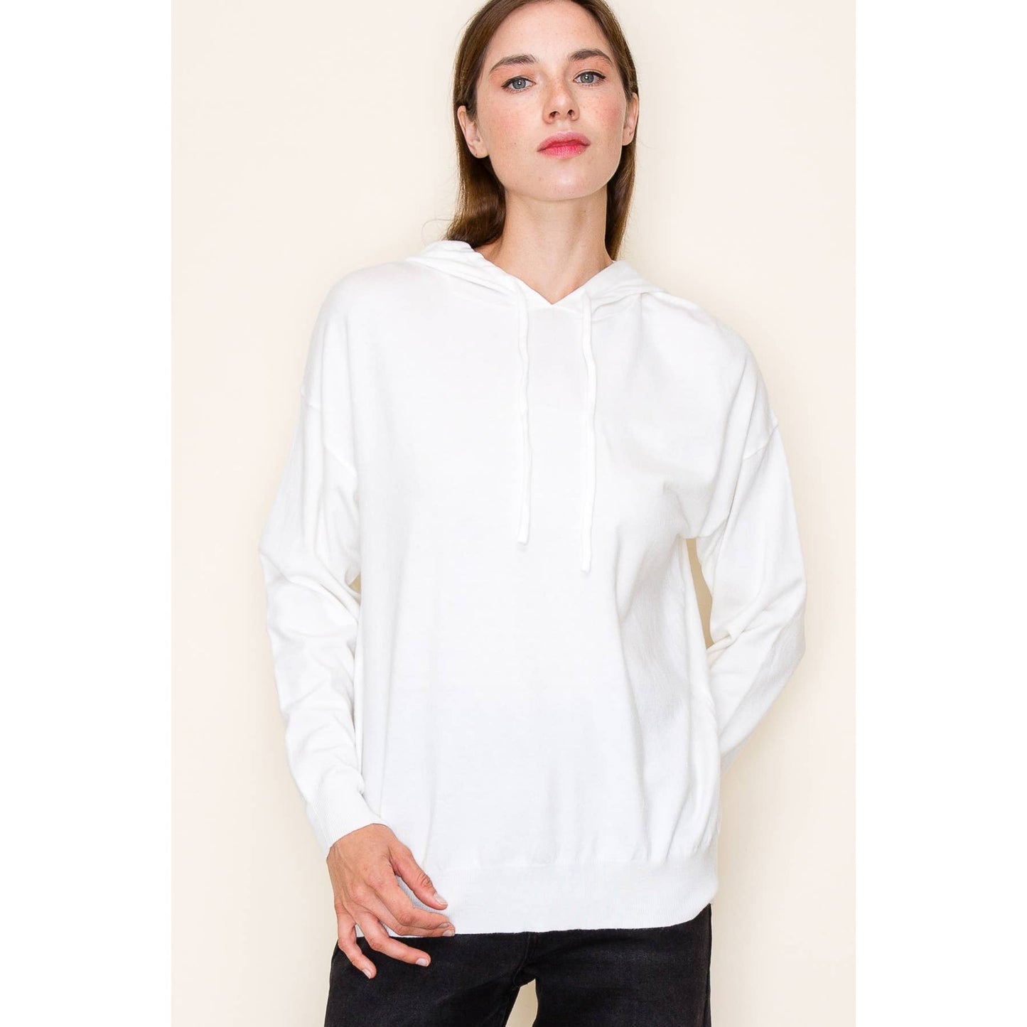 Drawstring Neck Long Sleeve Light Hoodie Sweater