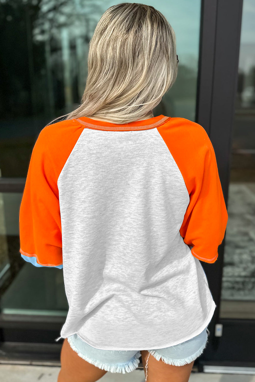 Light Grey Chenille Halloween Pumpkin Patched Patchwork Long Sleeve Top