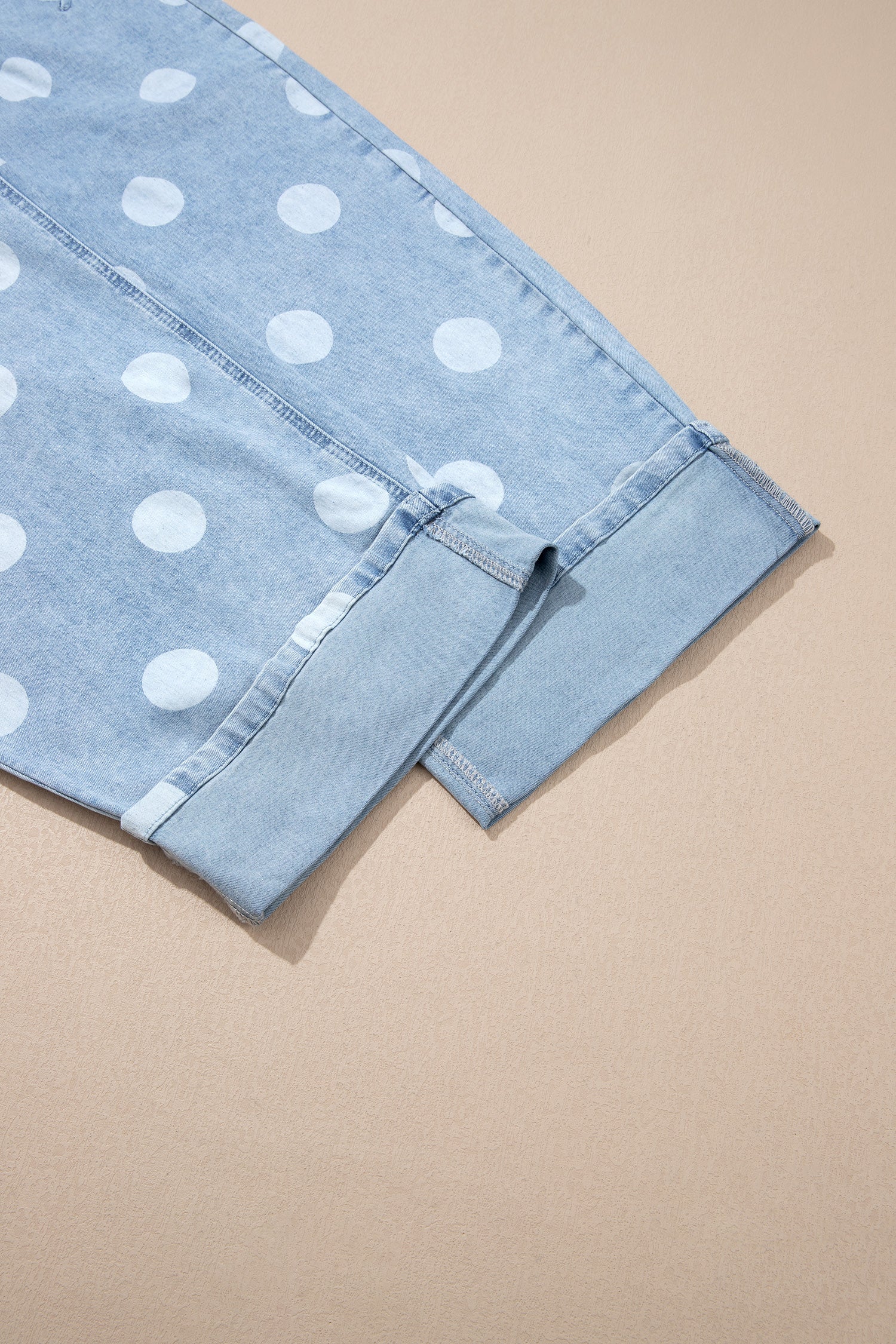 Sky Blue Polka Dot Ankle-Length Metal Button Casual Jeans
