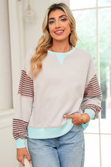 Jet Stream Colorblock Patchwork Striped Sleeve Sweatshirt