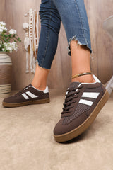 Coffee Breathable Mesh PU Leather Patchwork Lace-up Sneaker