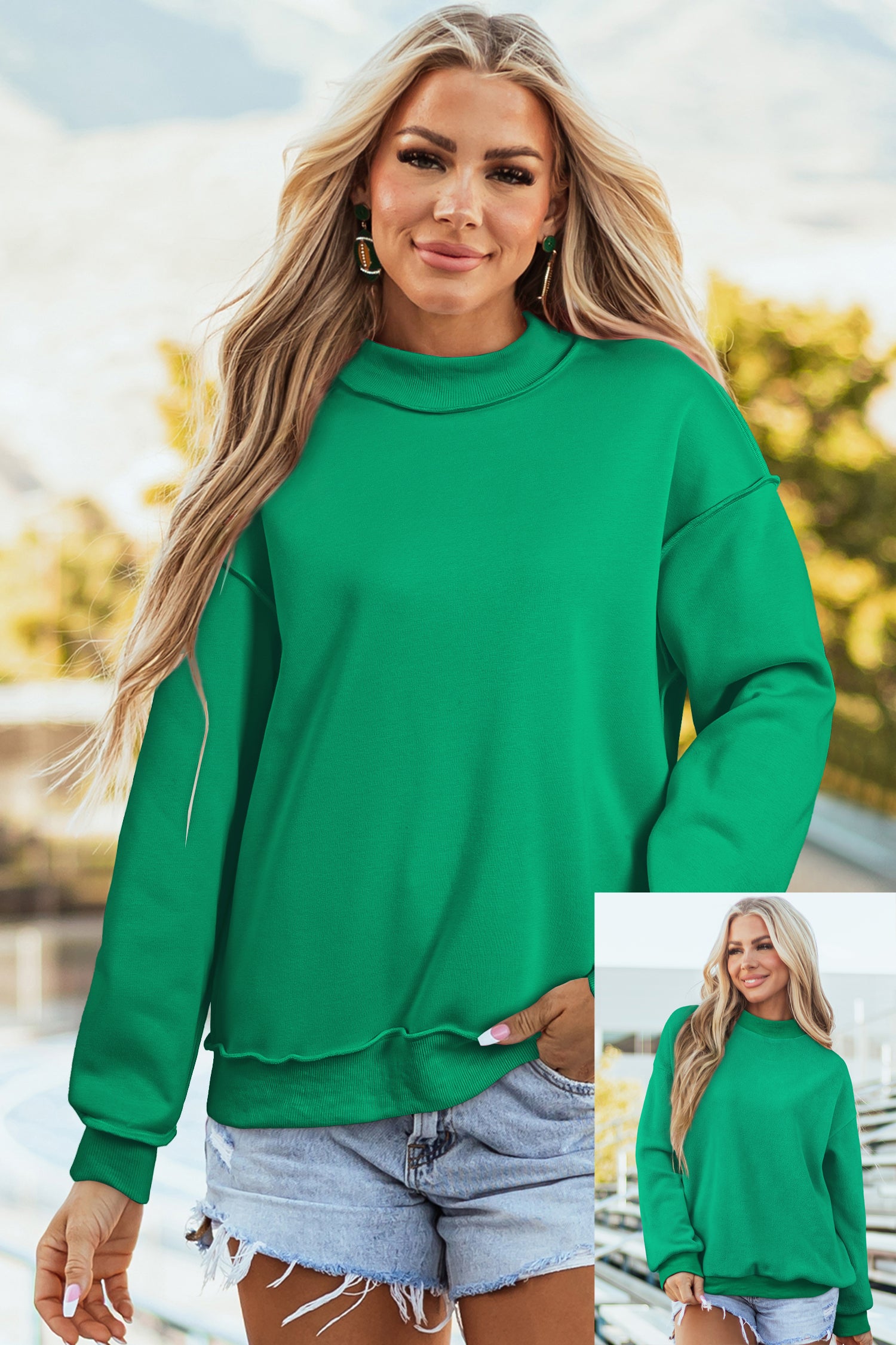 Racing Red Oversize Drop Shoulder Reversible Mock Neck Sweatshirt