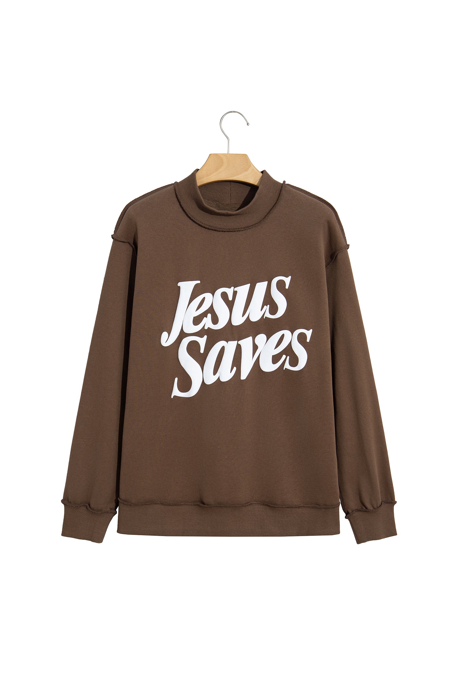 Fiery Red Jesus Saves Slogan Print Stand Neck Baggy Sweatshirt