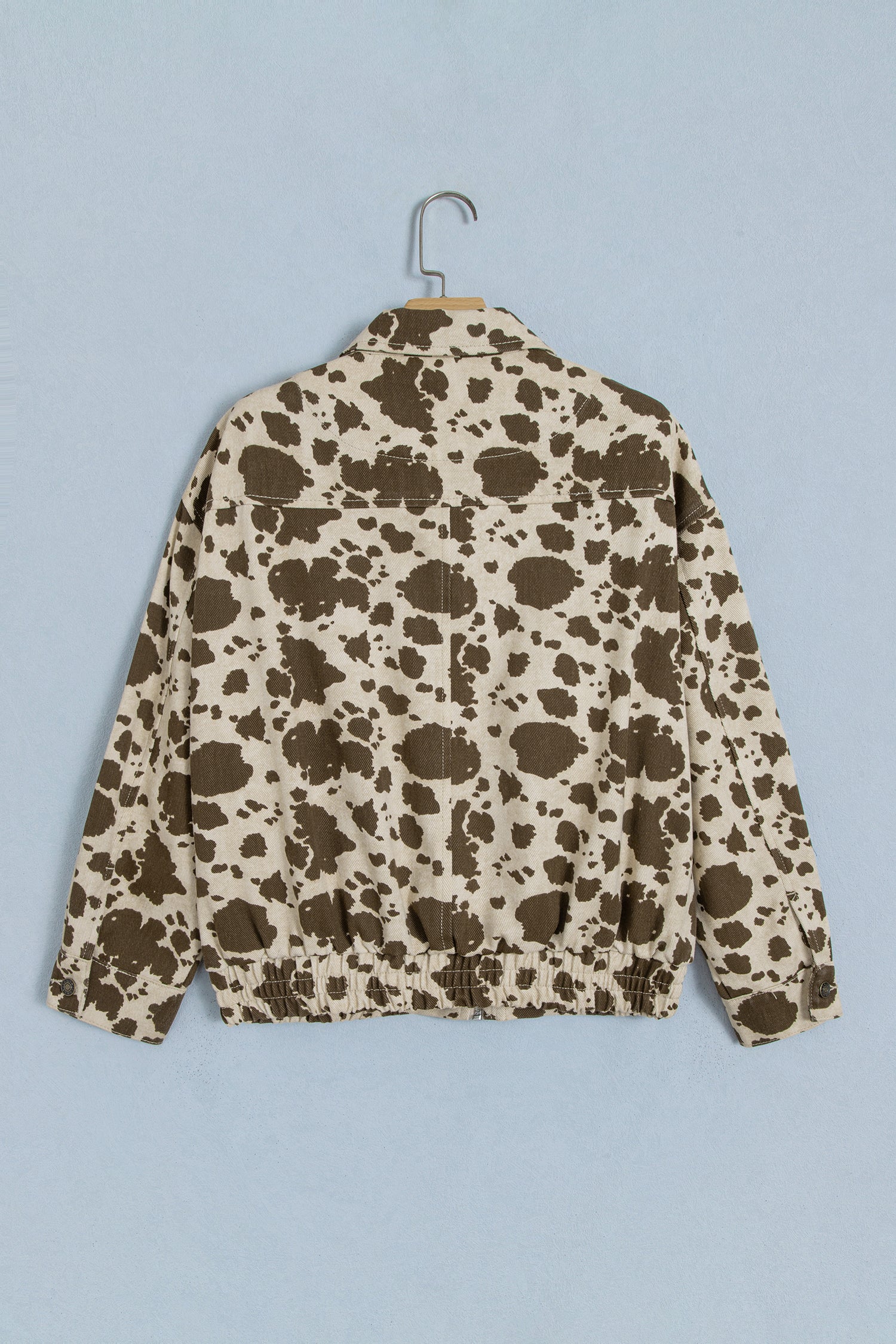 Brown Western Cow Print Cargo Pocket Denim Jacket