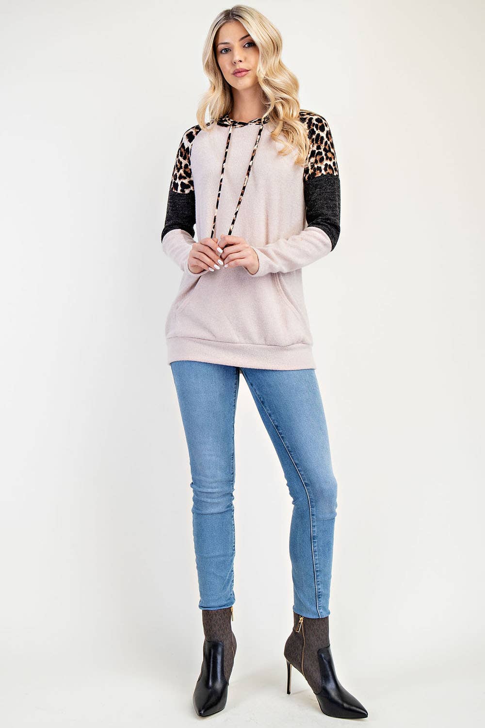 ANIMAL PRINT COLOR BLOCK HOODIE