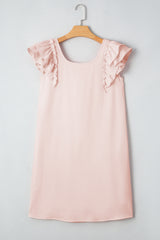 Light Pink Textured Flutter Sleeve Square Neck Bow Back Mini Dress
