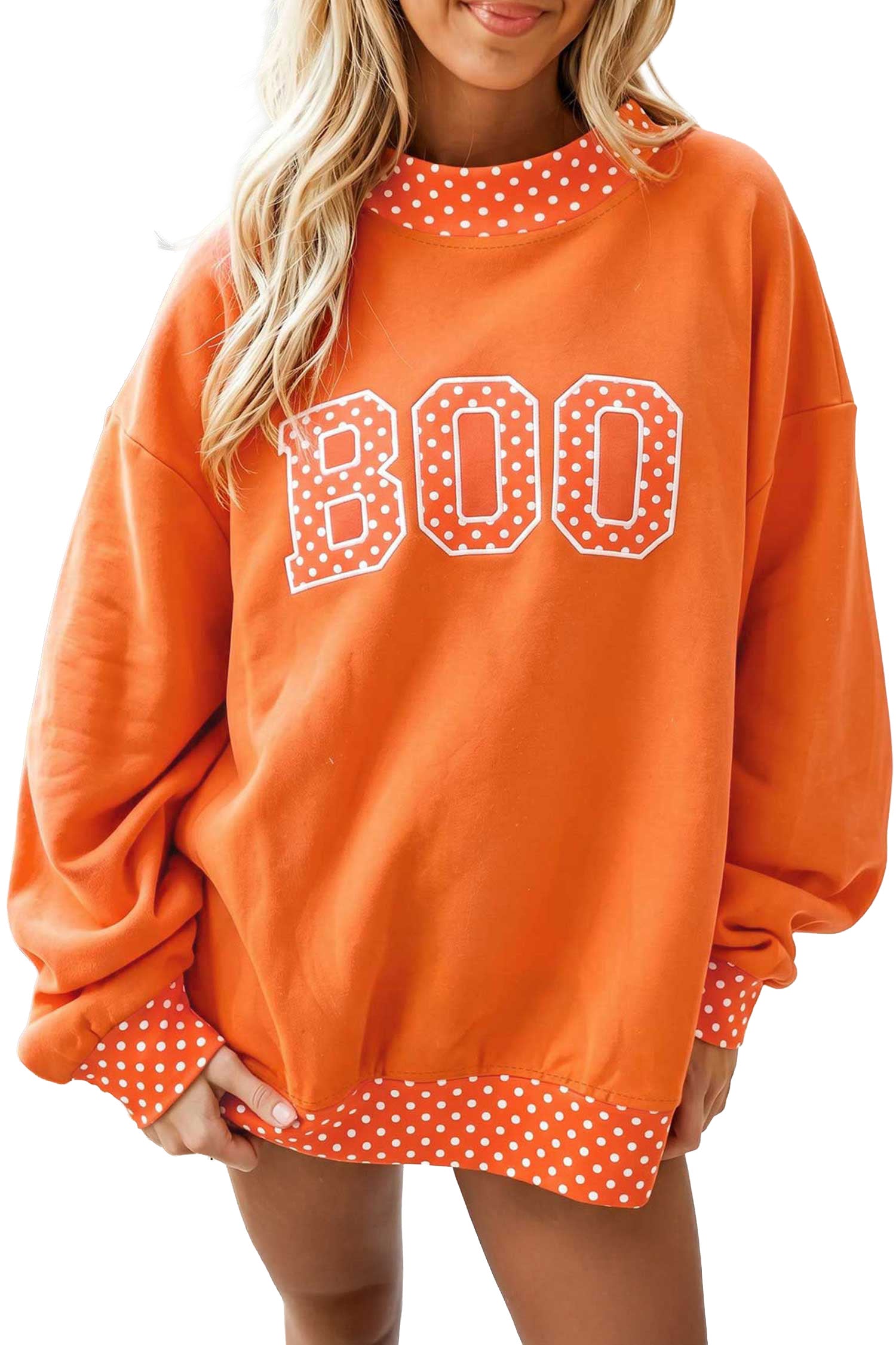 Sail Blue Polka Dot Letter Print Contrast Trim Mock Neck Sweatshirt