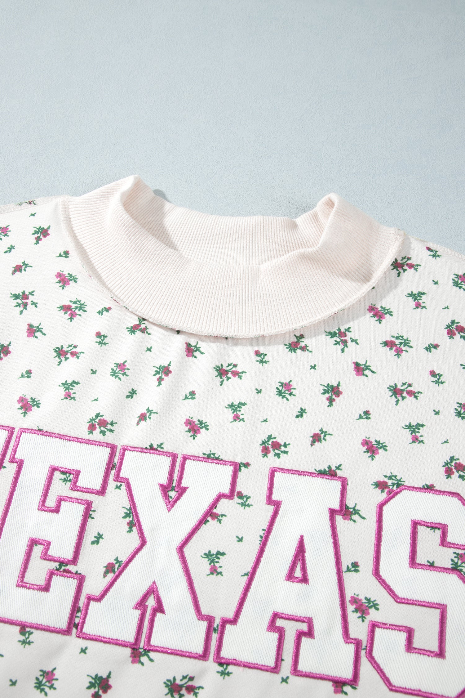 Apricot Floral Print Texas Long Sleeve Ribbed Neck Tunic Plus Size Sweatshirt