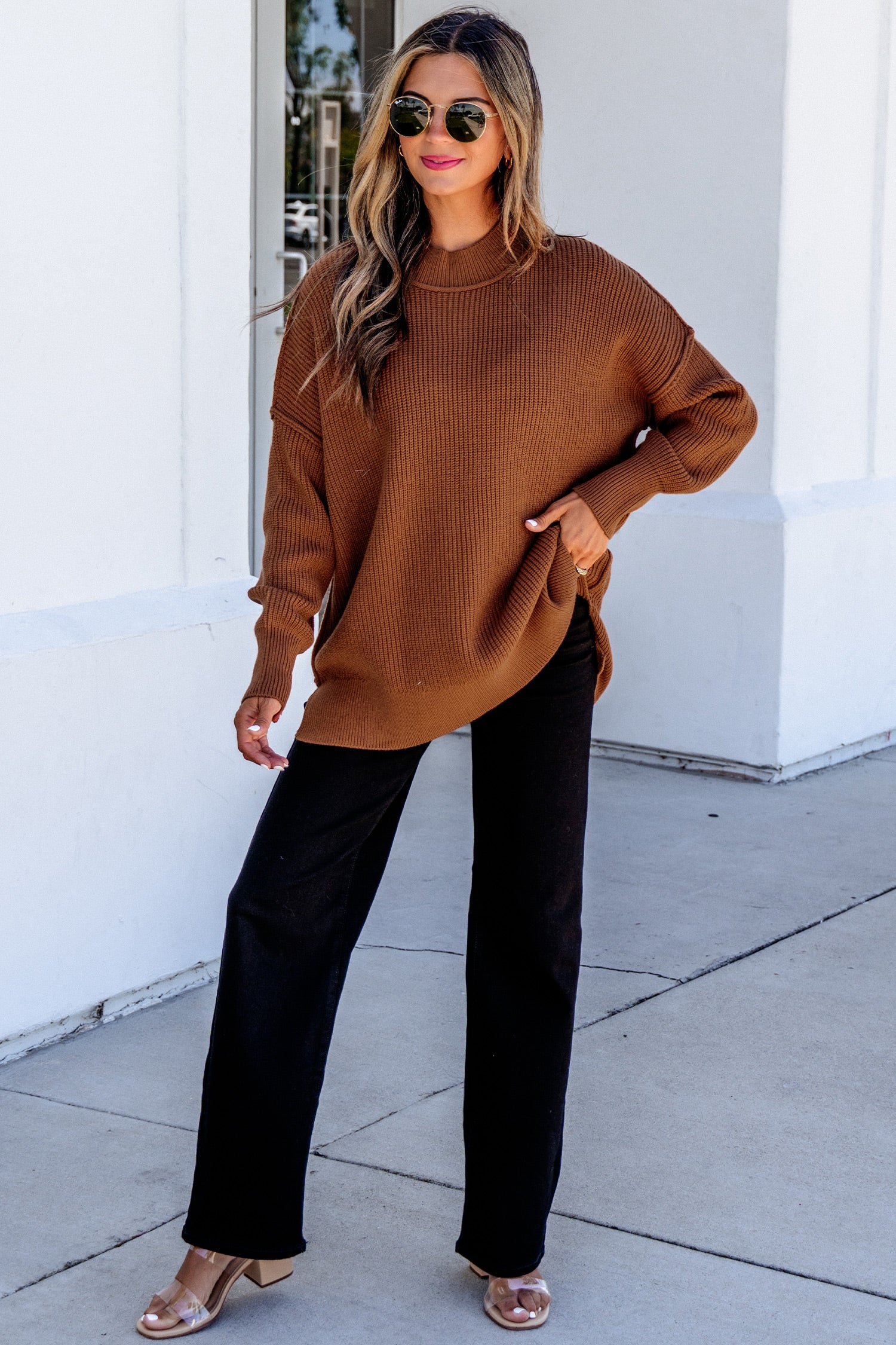 Red Dahlia Long Sleeve Ribbed Knit Stand Neck Regular Fit Sweater