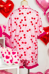 Rose Cherry Bow Mixed Print Scalloped Edge Short Pajama Set