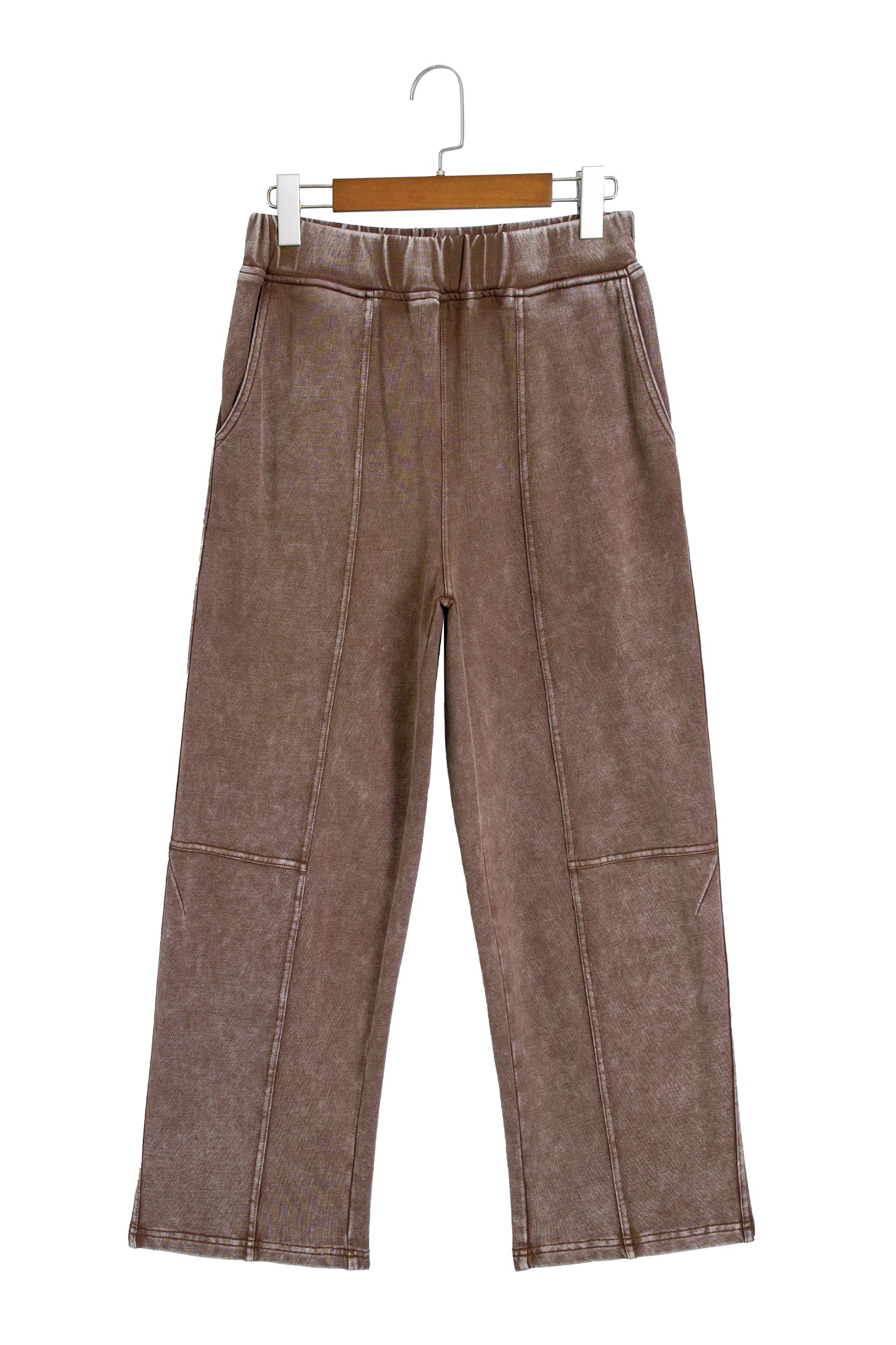 Coffee Mineral Wash Seam Detail Elastic Waist Barrel Pants