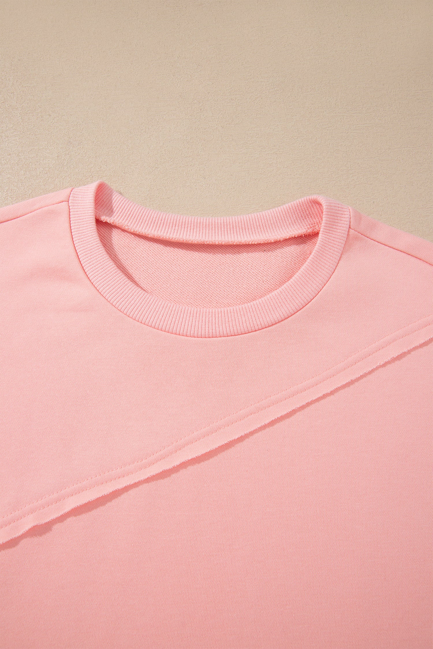 Pink Colorblock Striped Patchwork Raw Detail Long Sleeve Top