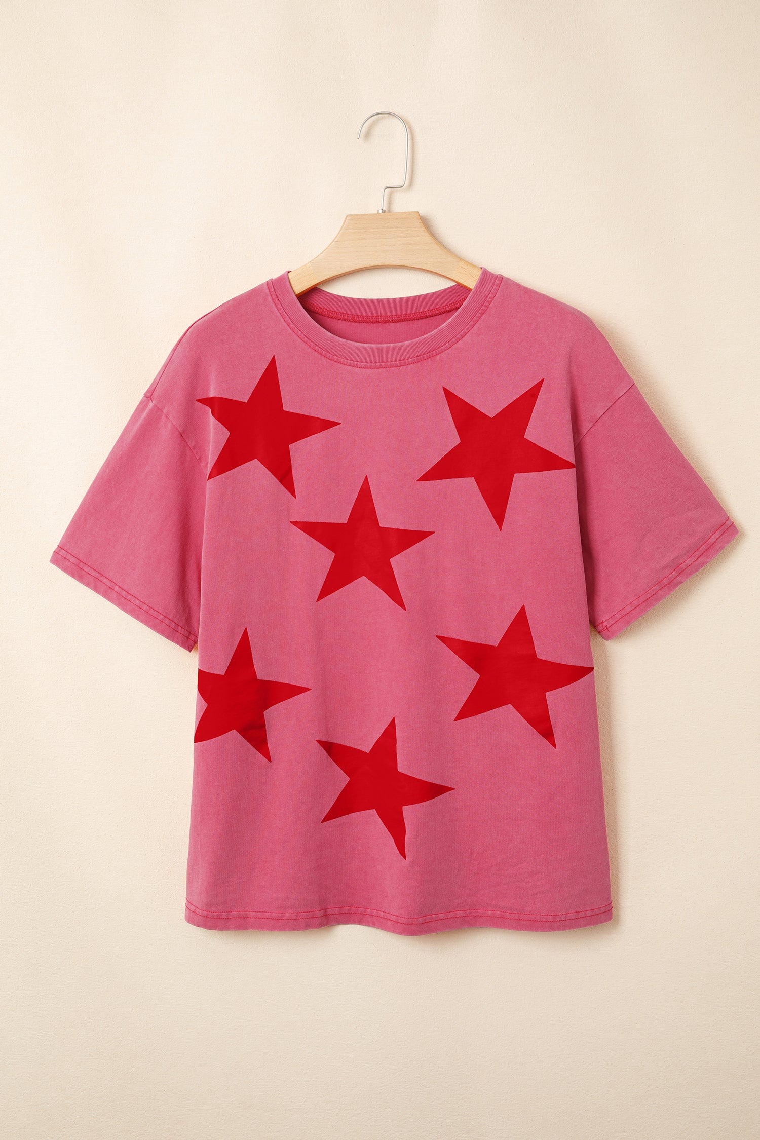 Blue Independence Day Star Printed Mineral Wash T Shirt