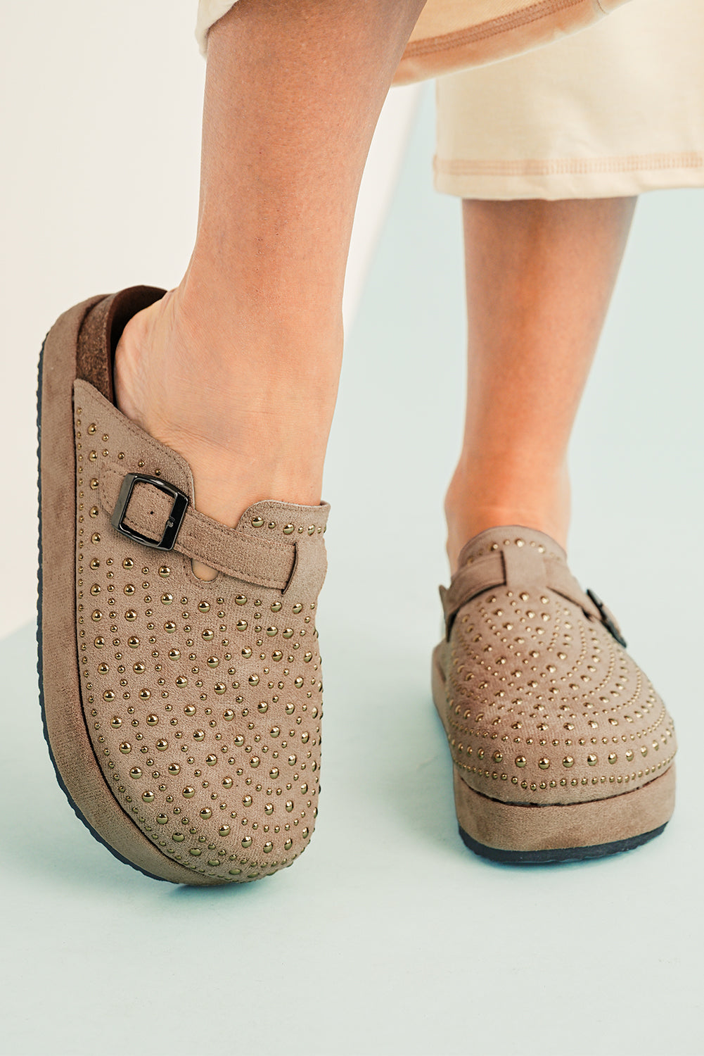 Parchment Vintage Studded Platform Slippers