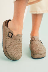 Parchment Vintage Studded Platform Slippers