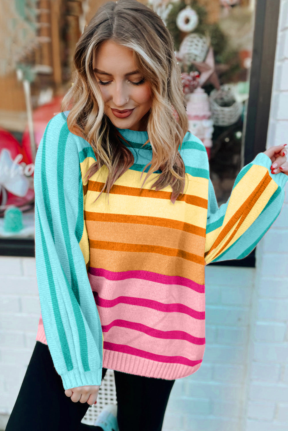 Multicolour Gradient Ribbed Edge Loose Sweater