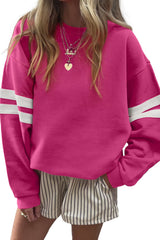 Rose Red Preppy Striped Sleeve Loose Sweatshirt