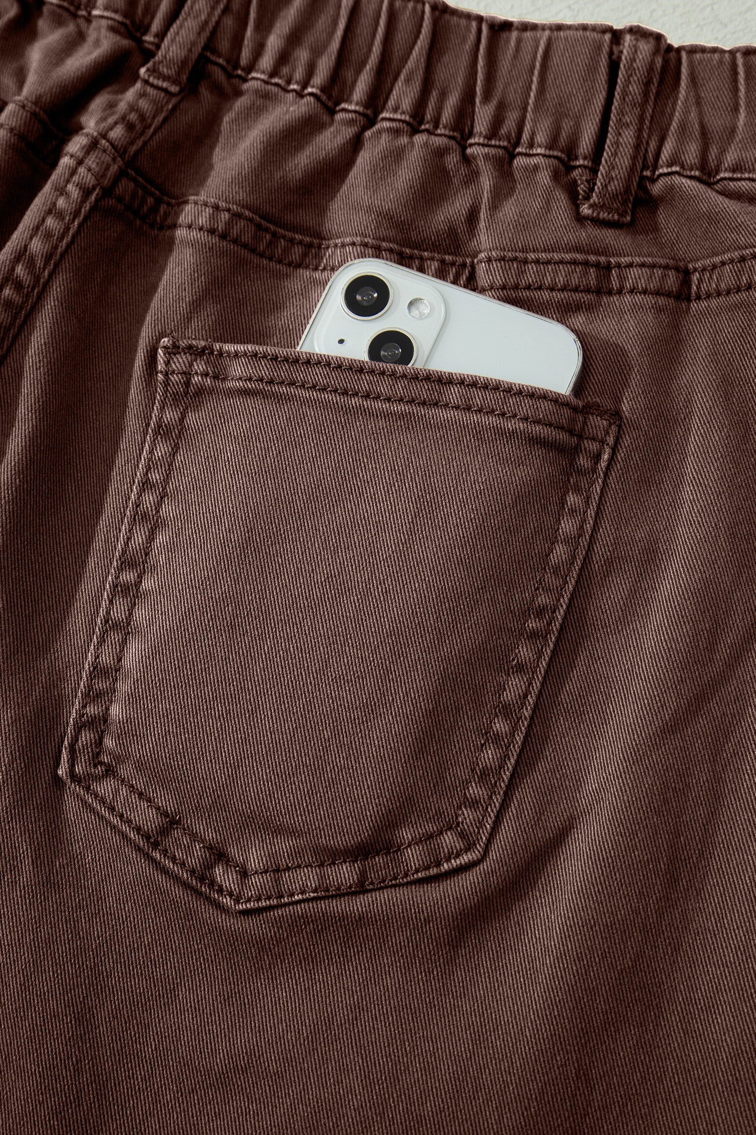 Beau Blue Solid Color Square Patch Pocket Ankle-length Barrel Jeans