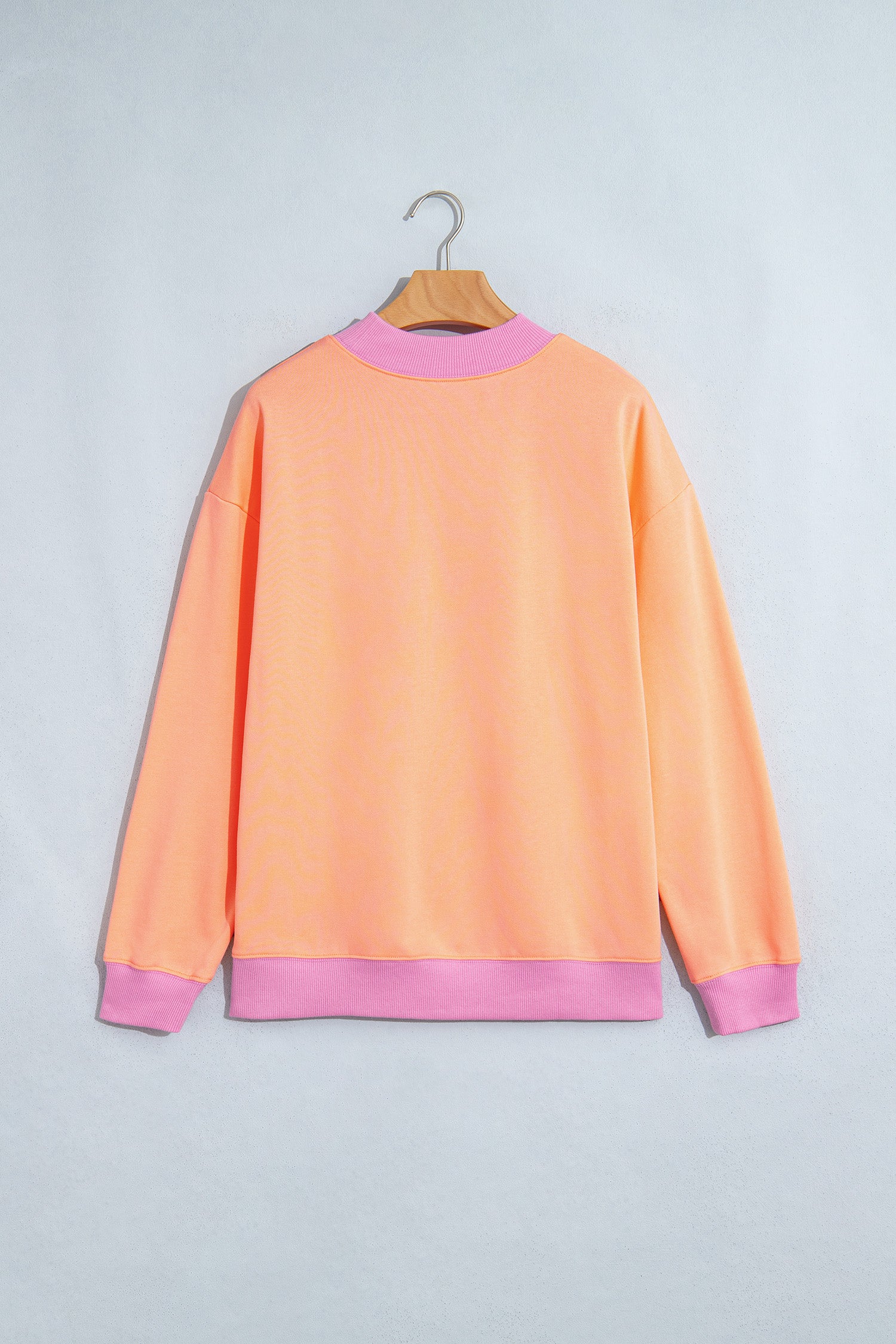 Grapefruit Orange Colorblock Trim Crewneck Long Sleeve Pullover Sweatshirt