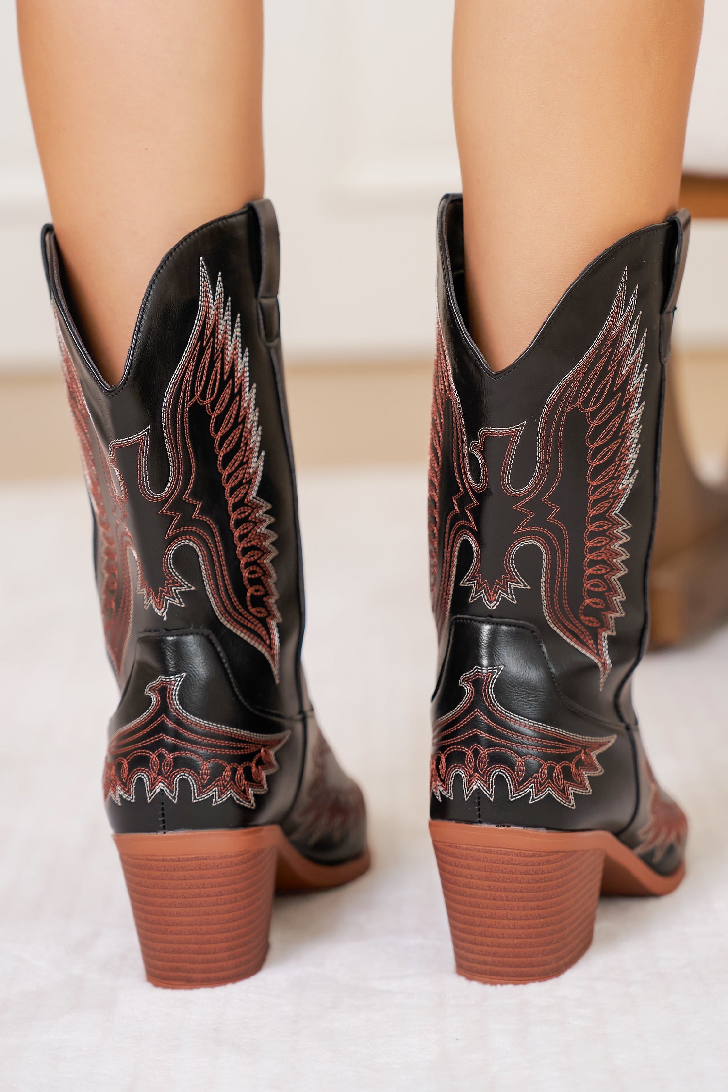 Black Western Eagle Embroidered Faux Leather Boots