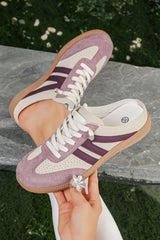 Pink Eyelet PU Leather Patchwork Color Pop Sneakers