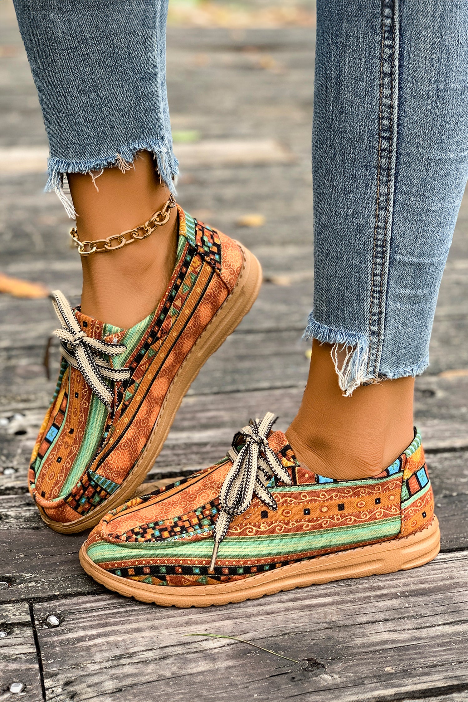Coffee Sleek Snake Skin Print Lace-up Detail Comfort Loafer Shoes