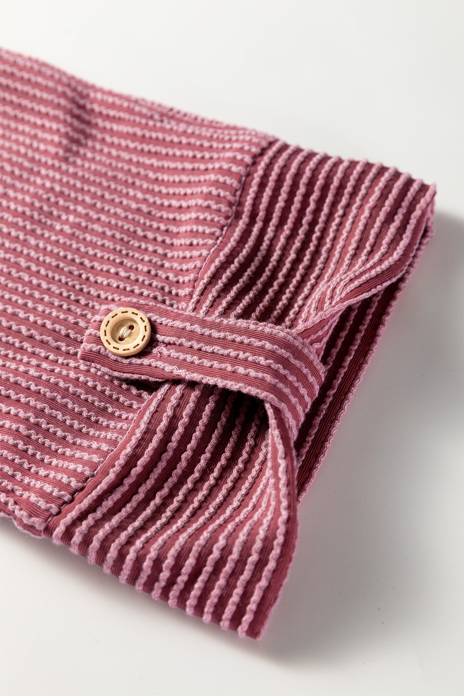 Fiery Red Pink Roll Tab Sleeve Ribbed Cording Shacket