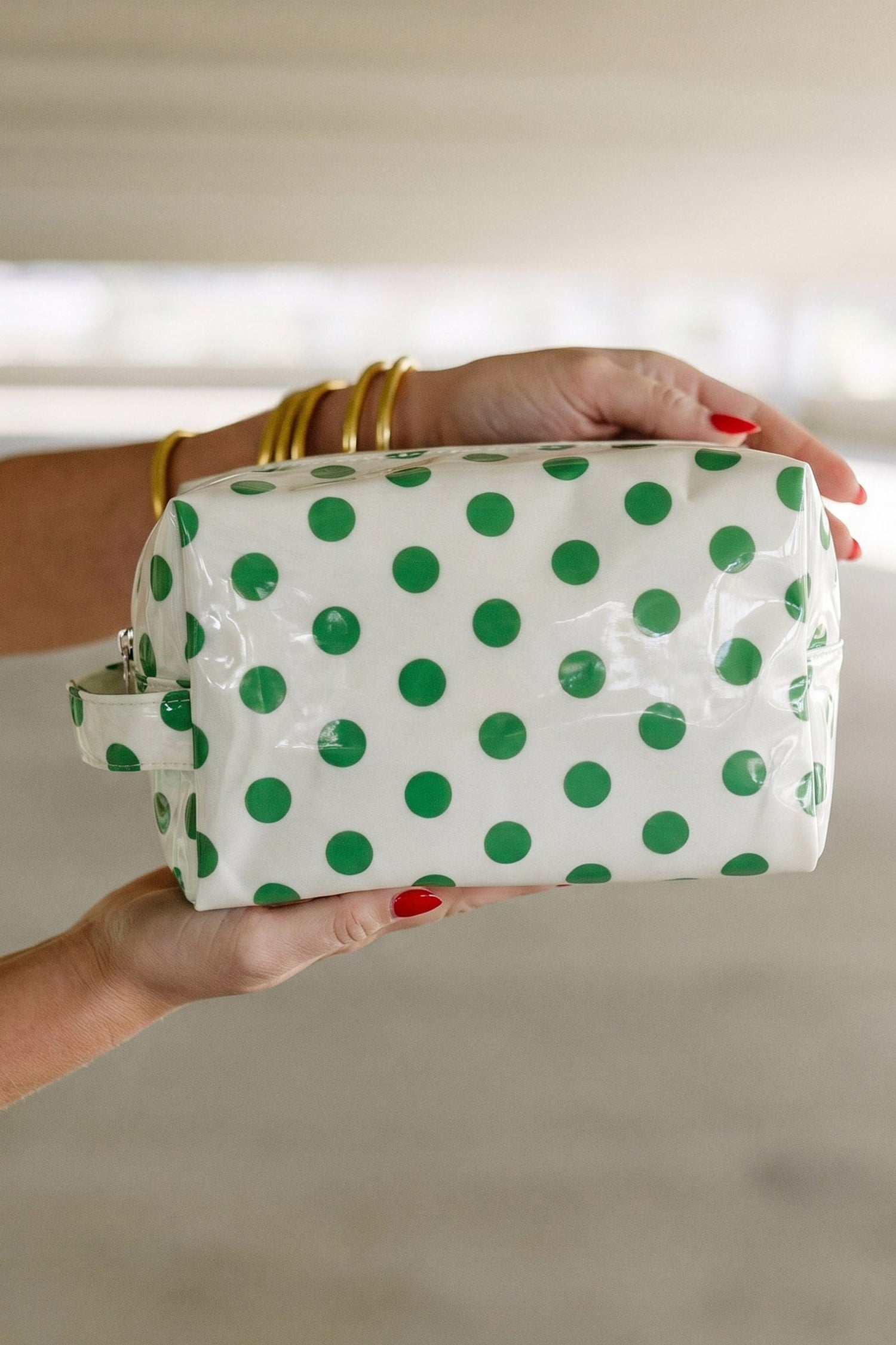 Light Pink Durable PVC Polka Dot Makeup Bag