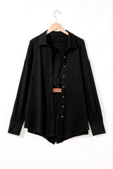 Black Shirred Hem Crop Tank Top Loose Shorts Cardigan 3 Piece Pajama Set