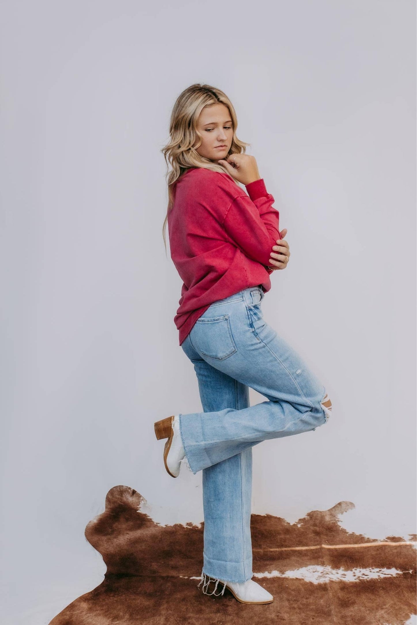 Basic Acid Washed Sweatshirt - Maroon