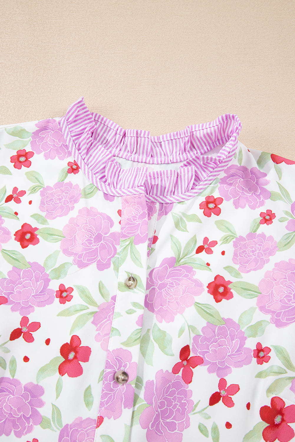 Pink Floral Print Striped Trim Flowy Mini Dress