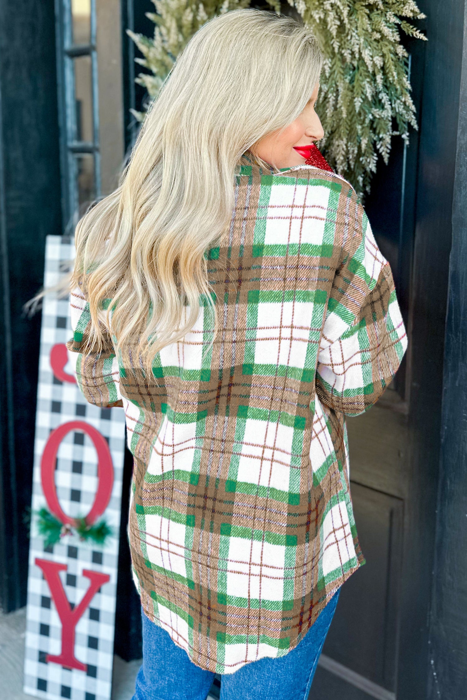 Red Christmas Plaid Casual Flannel Shacket
