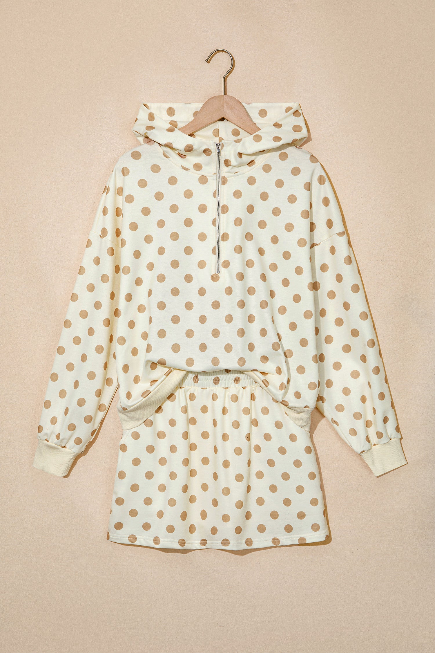 Orange Polka Dot Hooded Long Sleeve Top Casual Mini Skort Set