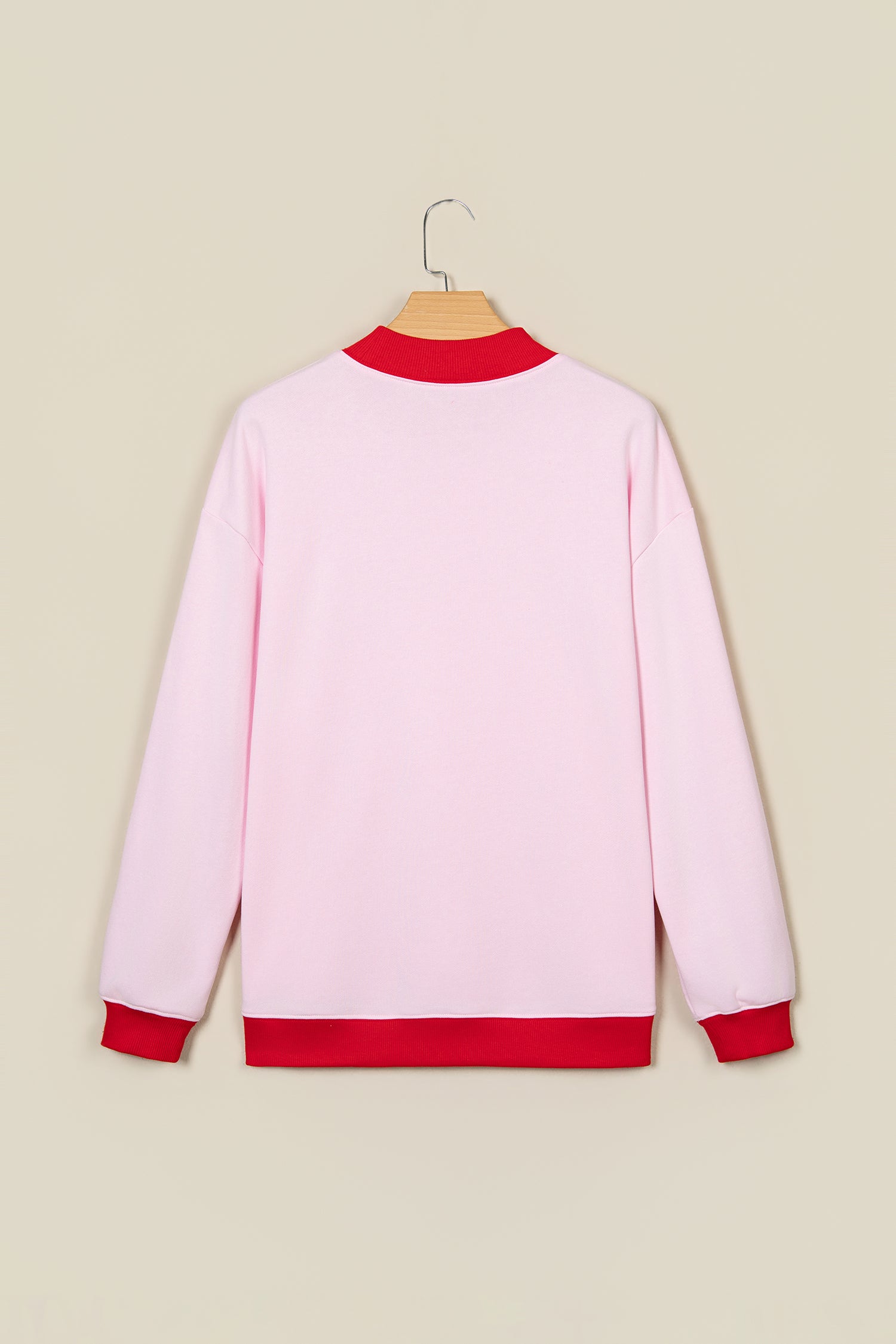 Pink Polka Dot Letter Graphic Colorblock Tunic Sweatshirt