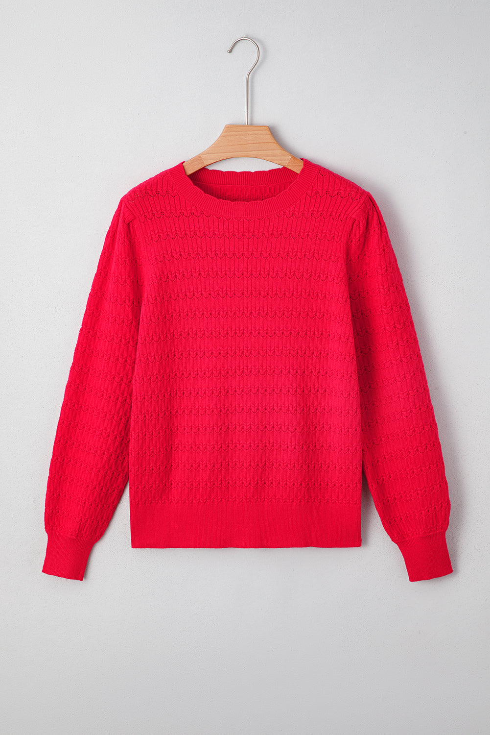 Sea Green Trendy Pattern Knit Ribbed Cuffs Crew Neck Sweater