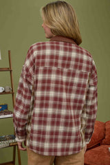 Red Contrast Plaid Long Sleeve Button Down Shacket