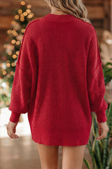 Red Dahlia Long Sleeve Ribbed Knit Stand Neck Regular Fit Sweater
