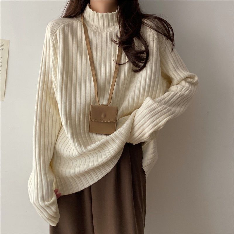 Idle Style Mock Neck Design Sense Loose Thick Inner Sweater Niche Top