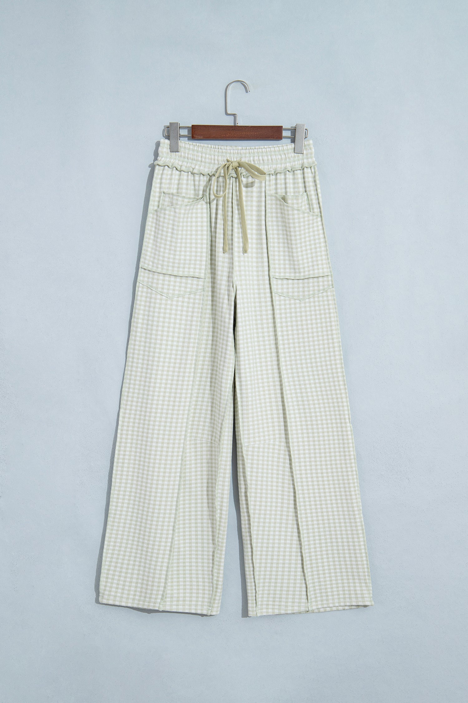 Green Plaid Contrast Trim Drawstring Elastic Waist Shift Pants