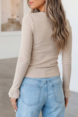Jet Stream Lace Cuff Patchwork Round Neck Long Sleeve Top