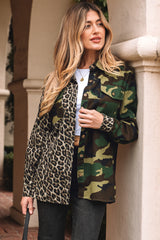 Brown Leopard Camo Patchwork Oversize Shacket