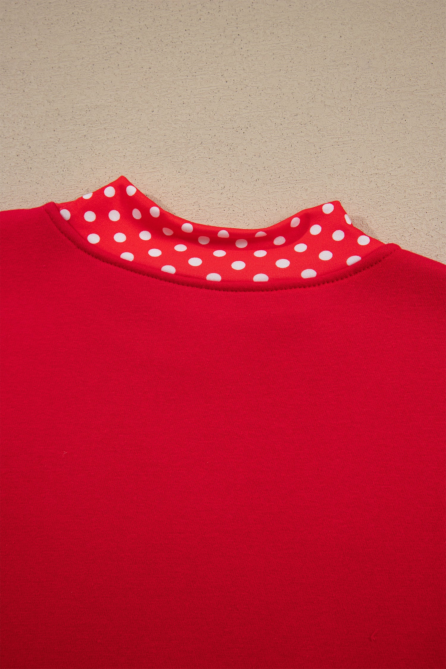 Sail Blue Polka Dot Letter Print Contrast Trim Mock Neck Sweatshirt