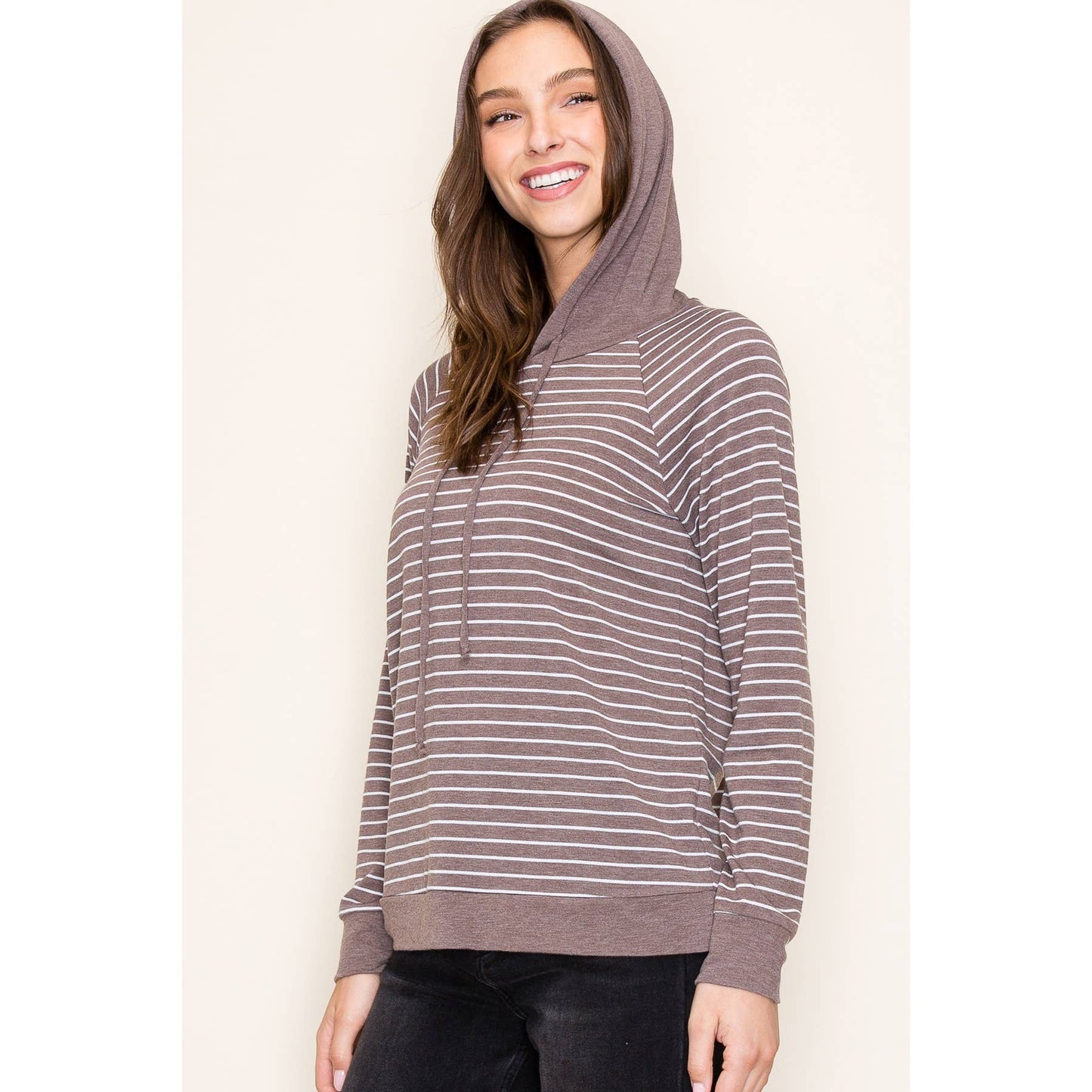 DRAWSTRING LONG SLEEVE COLORBLOCK STRIPED HOODIE