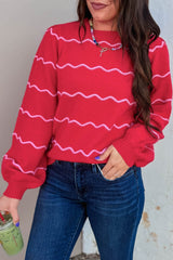 Red Stripe Striped Round Neck Long Sleeve Shift Pullover Sweater