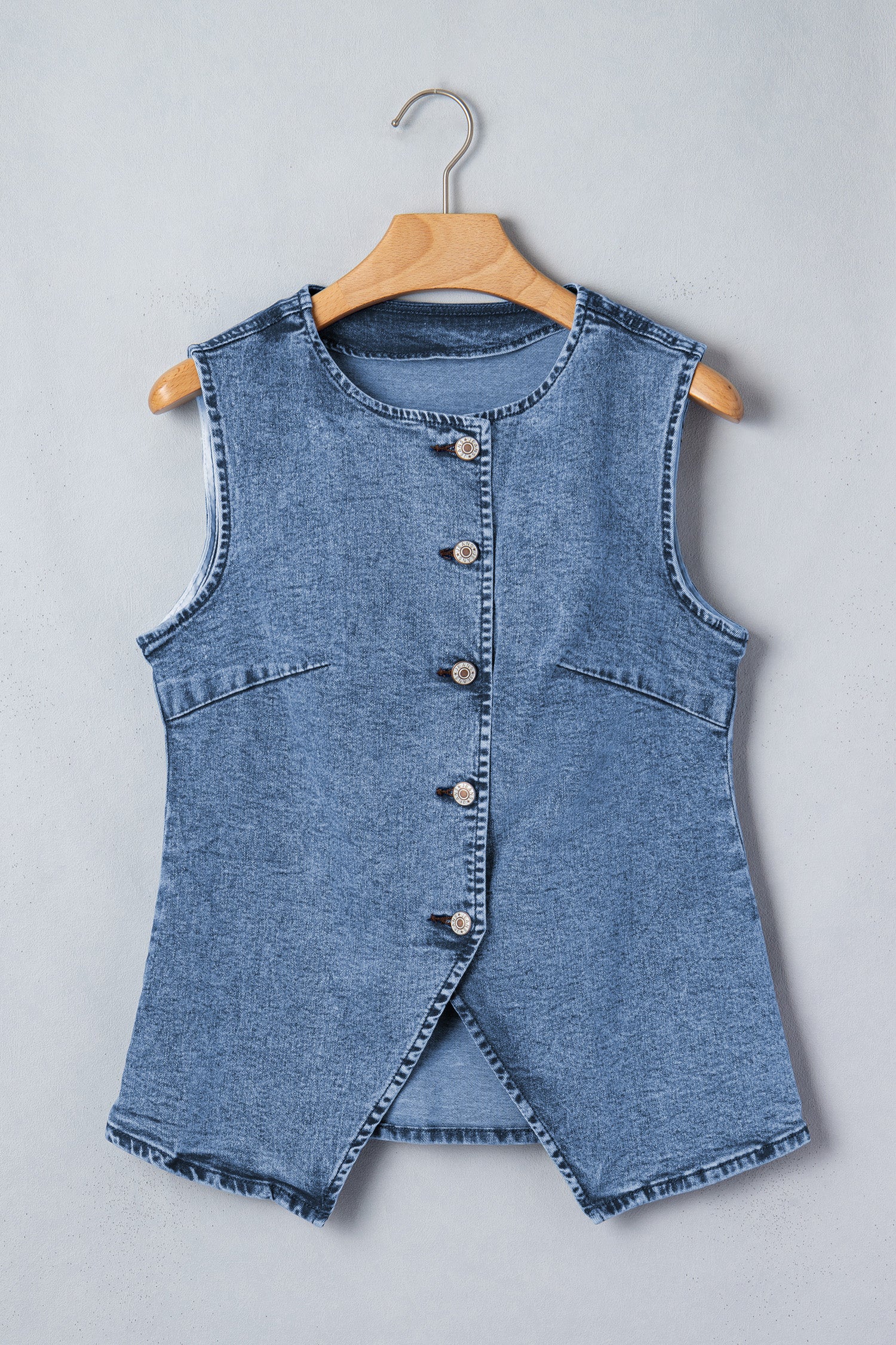 Myosotis Buttoned Front Slit Denim Vest
