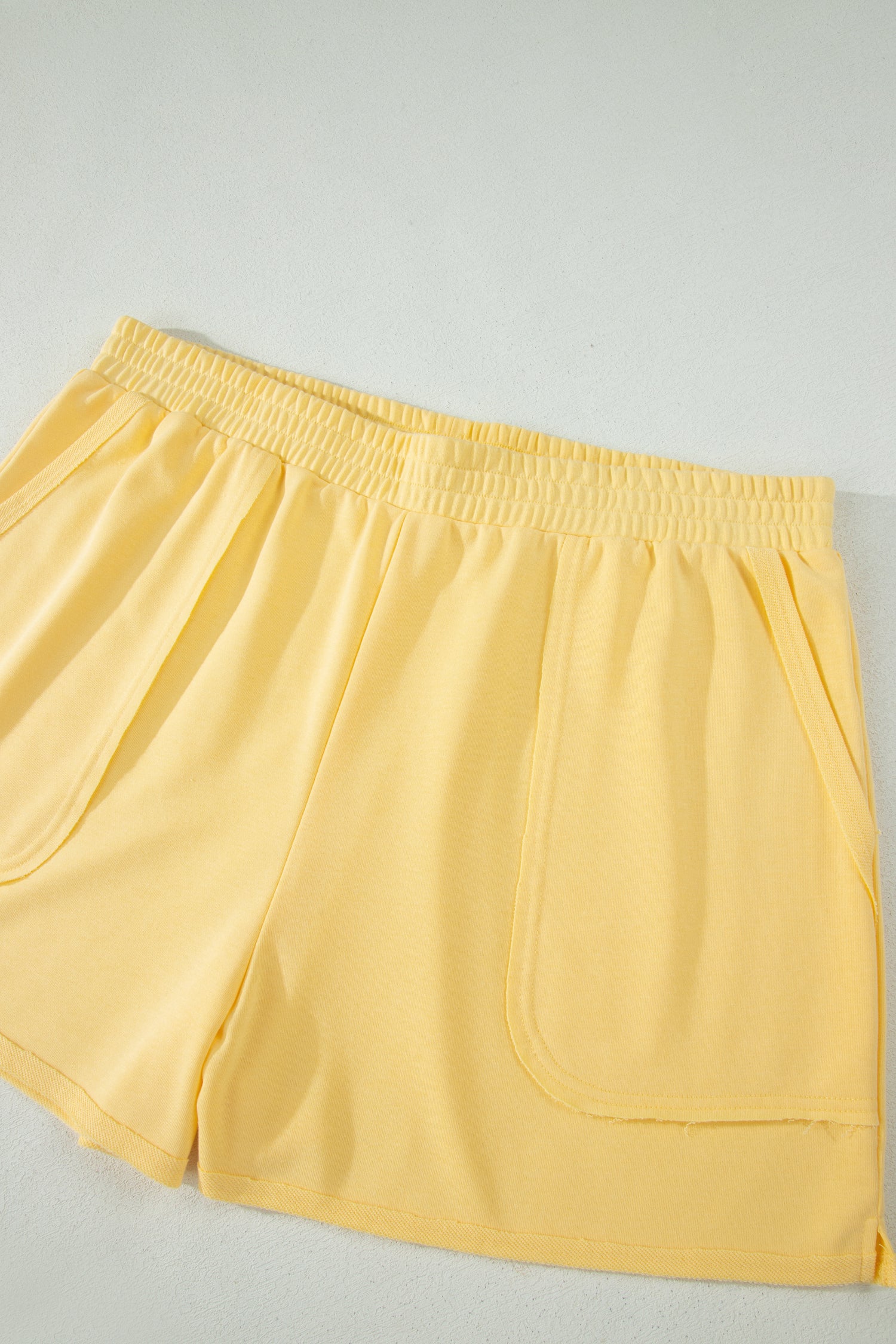 Yellow Cream Solid Color Polo Tee Elastic Waist Shorts Plus Size Outfit