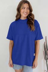Dark Blue Solid Color High Neck Oversize Tee