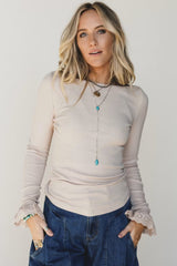 Jet Stream Lace Cuff Patchwork Round Neck Long Sleeve Top