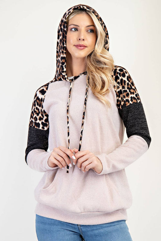 ANIMAL PRINT COLOR BLOCK HOODIE