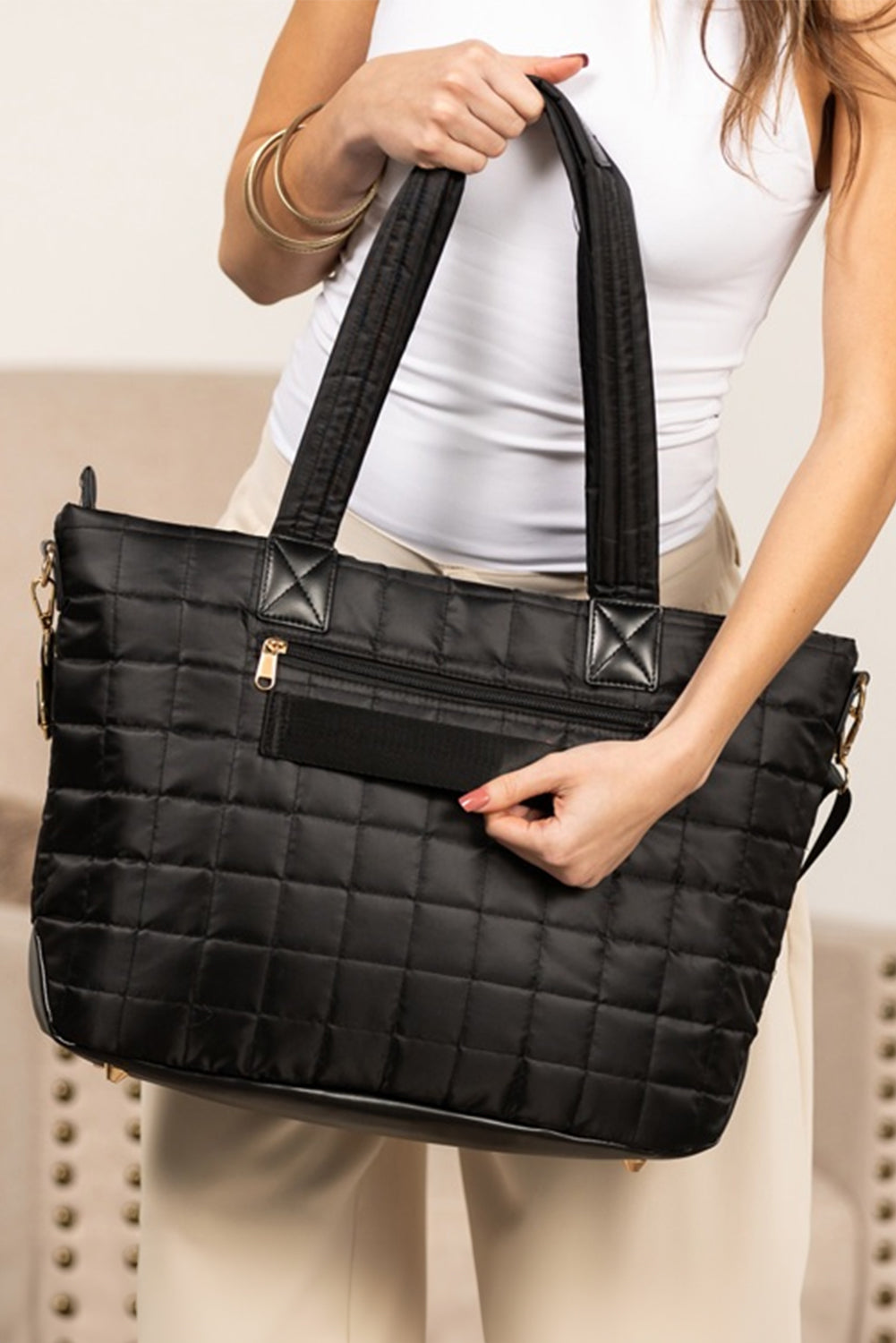 Camel Quilted Patchwork Large Tote Bag and Clutch 2pcs Set